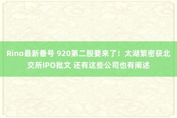 Rino最新番号 920第二股要来了！太湖繁密获北交所IPO批文 还有这些公司也有阐述