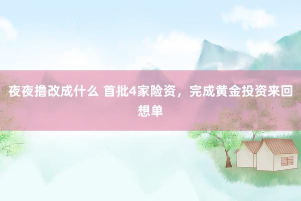 夜夜撸改成什么 首批4家险资，完成黄金投资来回想单